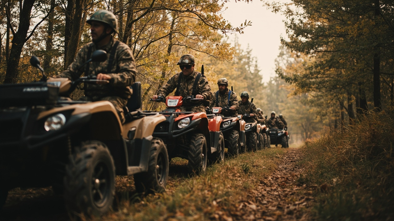 Véhicules 4x4 et quads avec remorques pour les déplacements en forêt